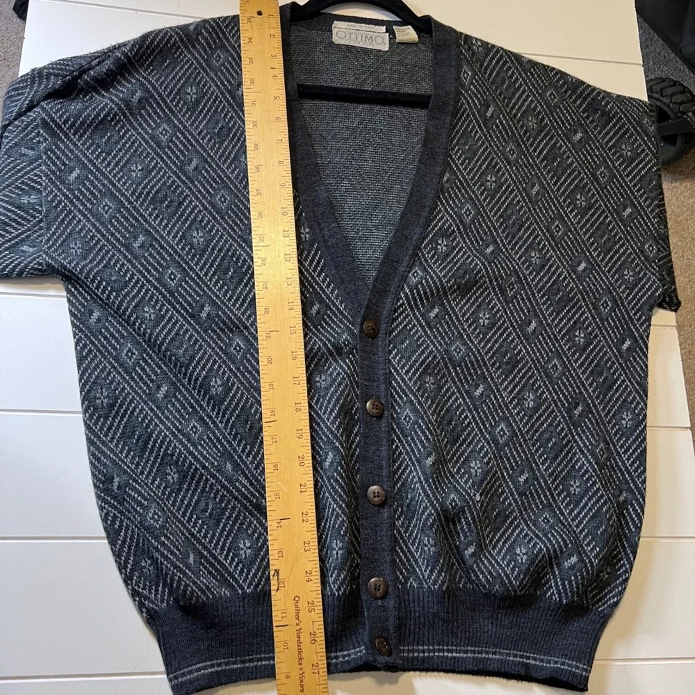 Ottimo 18 Via Roma Grey Geometric Diamond Knit Wool Blend Cardigan Italy Large
